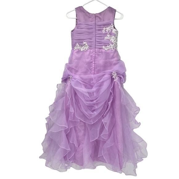 Purple Beaded Appliqué Ruched Dress Size 14 Girl's - Picture 3 of 4